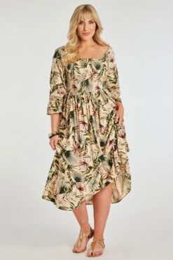 Printed Smock Maxi Dress With Shirred Cuffs