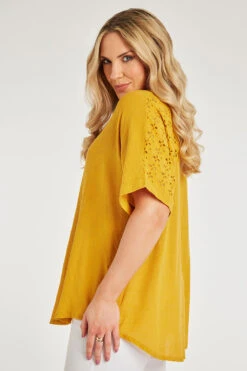 Short Sleeve Broderie Back Linen Look Top -Mod Vanta Sales Store 900401997 alt3