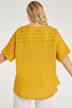 Short Sleeve Broderie Back Linen Look Top -Mod Vanta Sales Store 900401997 alt4