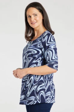 Short Sleeve Eyelet And Marble Design Tunic -Mod Vanta Sales Store 900402007 alt3