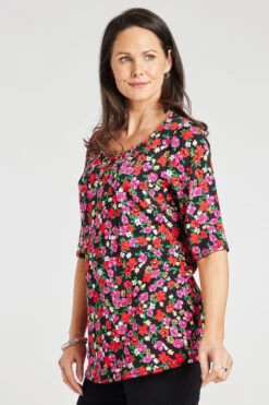 Short Sleeve Ditsy Print Tunic With Eyelet Detail -Mod Vanta Sales Store 900402107 alt3