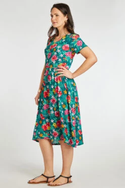 Green Tropical Flower Plisse Dress -Mod Vanta Sales Store 900412031 alt3