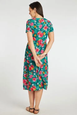 Green Tropical Flower Plisse Dress -Mod Vanta Sales Store 900412031 alt4