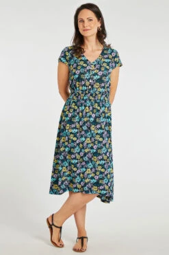 Ditsy Print Plisse Dress