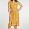 Mustard Ditsy Print Plisse Dress
