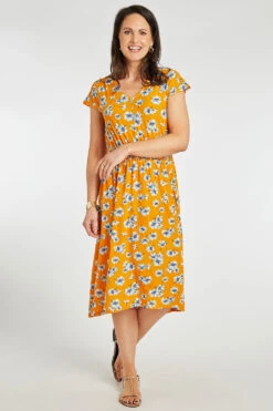 Mustard Ditsy Print Plisse Dress -Mod Vanta Sales Store 900412249 alt3