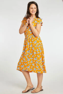 Mustard Ditsy Print Plisse Dress -Mod Vanta Sales Store 900412249 alt4