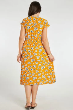 Mustard Ditsy Print Plisse Dress -Mod Vanta Sales Store 900412249 alt5