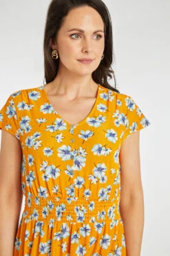 Mustard Ditsy Print Plisse Dress -Mod Vanta Sales Store 900412249 alt6