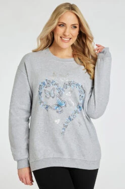 Long Sleeve Blue Heart Butterfly Sweatshirt