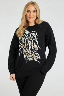 Long Sleeve Animal Print With Foil Detail Sweatshirt
