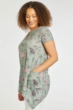 Short Sleeve Hanky Hem Floral Tunic With Metal Ring -Mod Vanta Sales Store 900424439 alt4