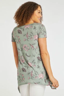 Short Sleeve Hanky Hem Floral Tunic With Metal Ring -Mod Vanta Sales Store 900424439 alt5