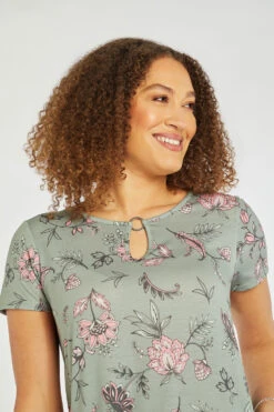 Short Sleeve Hanky Hem Floral Tunic With Metal Ring -Mod Vanta Sales Store 900424439 alt6