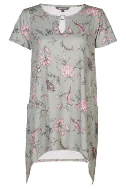 Short Sleeve Hanky Hem Floral Tunic With Metal Ring -Mod Vanta Sales Store 900424439 default