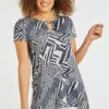 Short Sleeve Geo Print Hanky Hem Tunic With Metal Ring -Mod Vanta Sales Store 900424533 alt1