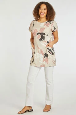 Short Sleeve Abstract Floral Tunic With Pockets -Mod Vanta Sales Store 900424652 alt1
