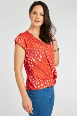 Short Sleeve Twist Front Ditsy Print Top -Mod Vanta Sales Store 900424969 alt3