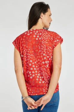 Short Sleeve Twist Front Ditsy Print Top -Mod Vanta Sales Store 900424969 alt4