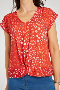 Short Sleeve Twist Front Ditsy Print Top -Mod Vanta Sales Store 900424969 alt5