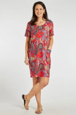 Short Sleeve Paisley Dress With Pockets -Mod Vanta Sales Store 900425069 alt1