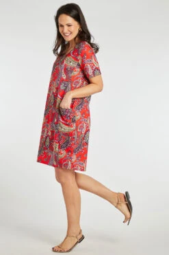 Short Sleeve Paisley Dress With Pockets -Mod Vanta Sales Store 900425069 alt3