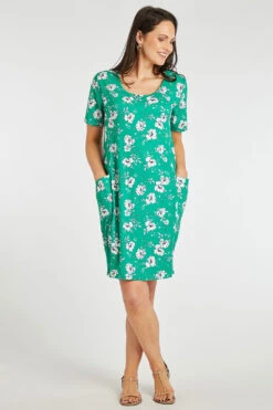 Short Sleeve Floral Print Dress With Pockets -Mod Vanta Sales Store 900425131 alt3