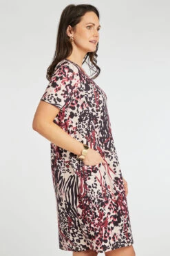 Short Sleeve Abstract Print Dress With Pockets -Mod Vanta Sales Store 900425263 alt3