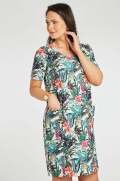 Short Sleeve Tropical Print Dress With Pockets -Mod Vanta Sales Store 900425393 alt4