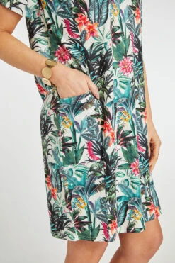 Short Sleeve Tropical Print Dress With Pockets -Mod Vanta Sales Store 900425393 alt5