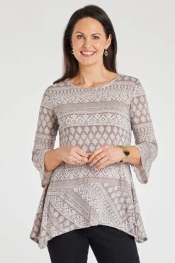 3/4 Sleeve Patchwork Print Tunic