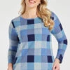 Long Sleeve Blue Check Pattern Top -Mod Vanta Sales Store 900426109 alt1