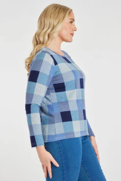 Long Sleeve Blue Check Pattern Top -Mod Vanta Sales Store 900426109 alt4