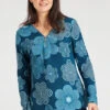 Long Sleeve V-Neck Floral Top With Zip Detail -Mod Vanta Sales Store 900426909 alt1