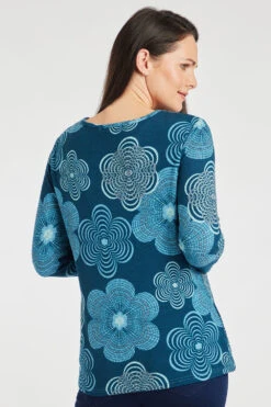 Long Sleeve V-Neck Floral Top With Zip Detail -Mod Vanta Sales Store 900426909 alt4