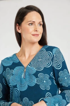 Long Sleeve V-Neck Floral Top With Zip Detail -Mod Vanta Sales Store 900426909 alt5