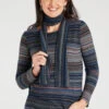 Long Sleeve Striped Top With Scarf -Mod Vanta Sales Store 900427051 alt1