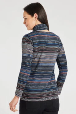 Long Sleeve Striped Top With Scarf -Mod Vanta Sales Store 900427051 alt3