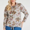 Long Sleeve Floral Top With Tie Hem Detail -Mod Vanta Sales Store 900427133 alt1