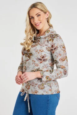 Long Sleeve Floral Top With Tie Hem Detail -Mod Vanta Sales Store 900427133 alt3