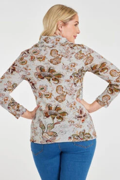 Long Sleeve Floral Top With Tie Hem Detail -Mod Vanta Sales Store 900427133 alt4