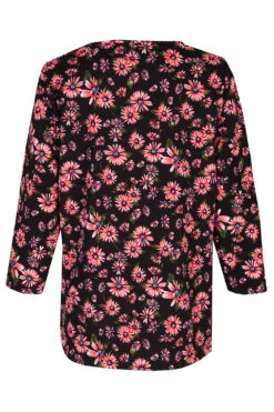 3/4 Sleeve Metal Notch Neck Floral Print Top -Mod Vanta Sales Store 900428907 alt2