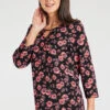 3/4 Sleeve Metal Notch Neck Floral Print Top -Mod Vanta Sales Store 900428907 alt3