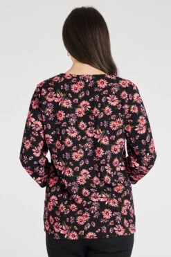 3/4 Sleeve Metal Notch Neck Floral Print Top -Mod Vanta Sales Store 900428907 alt4