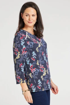 3/4 Sleeve Lace Shoulder Floral Top -Mod Vanta Sales Store 900429153 alt3