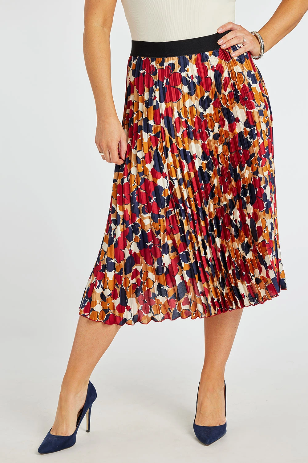 Elasticated Floral Pleated Skirt 3 Elasticated Floral Pleated Skirt