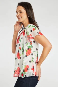 Flower And Sport Printed Pleated Chiffon Top -Mod Vanta Sales Store 900435369 alt3