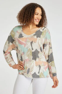 Long Sleeve Abstract Multi Print Top