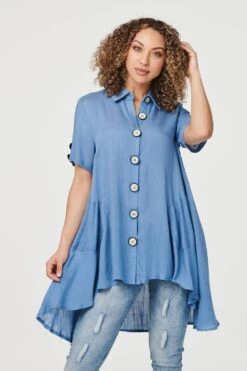 Stella Morgan - Short Sleeve Button Through High Low Hem Tunic