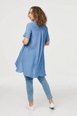 Stella Morgan - Short Sleeve Button Through High Low Hem Tunic -Mod Vanta Sales Store 9004445 26206
